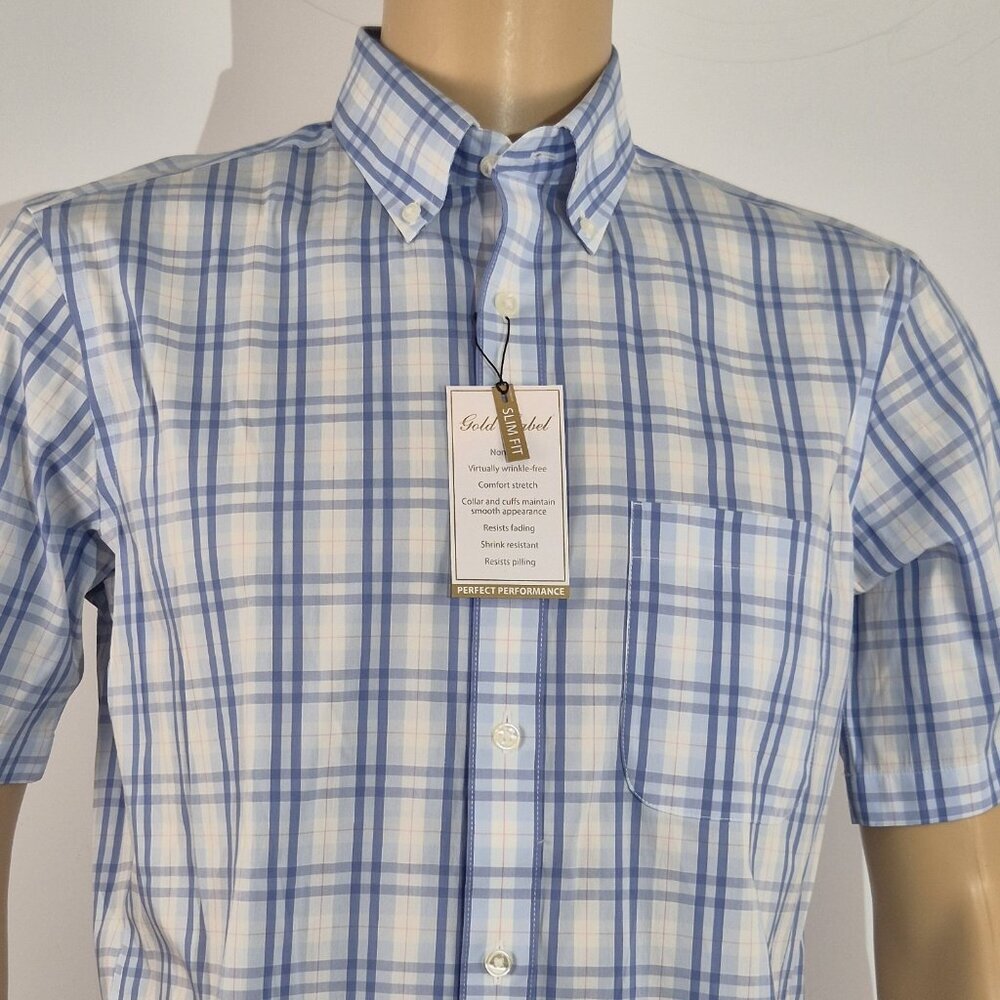 Roundtree & Yorke Gold Label Men's Shirt Size M Plaid Short Sleeve Slim Fit (55)